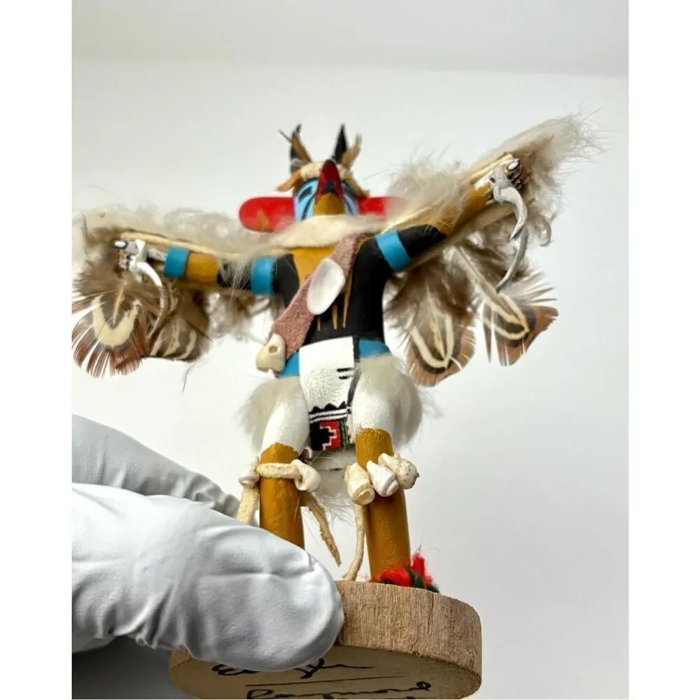 Vintage Native American Handmade Eagle Kachina Sculpture Signed Original 7.5in H